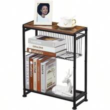 Dulcii Small Side Table For Small Spaces Skinny Bedside Nightstand Bedroom Thin Side Table Rustic Brown - RusticBrown - View 1