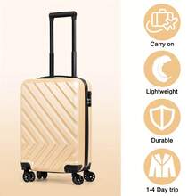 航空公司认可的20英寸硬壳登机箱，带万向轮，硬壳行李箱带锁，小型硬壳旅行箱，拉杆箱，旅行包，行李箱，衣物收纳，邮轮必备，旅行必备，度假必备 - 金色 - 查看 6