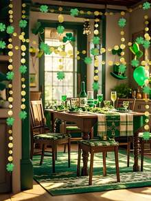 2 buc Coroană de trifoi cu decor de Ziua Sfântului Patrick - Decor de panglică agățată pentru bannerul de Ziua Sfântului Patrick, Decorațiuni de petrecere irlandeză de ziua de naștere, Decor de trifoi de Ziua Sfântului Patrick - Ornament agățat irlandez norocos, Coroană decupată din hârtie, Potrivită pentru decorarea de primăvară a biroului de Ziua Sfântului Patrick, a sălii de clasă