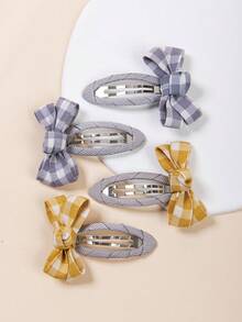 Conjunto de 4 Presilhas de Cabelo Vintage Clássicas Xadrez, Acessórios de Cabelo Fofos para Crianças, Laço Vermelho, Presilhas de Pato Adoráveis com Laço, Acessórios de Cabelo Casuais de Estilo Vintage para o Dia a Dia de Meninas - Multicolorido - Visão 12