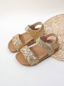 2025 Sommer Mode Mädchen Römische geflochtene Sandalen, Riemen Design, atmungsaktiver Fußschutz, rutschfeste leichte Korksohle (Sohlenfarbe zufällig) - Gold - Übersicht 8