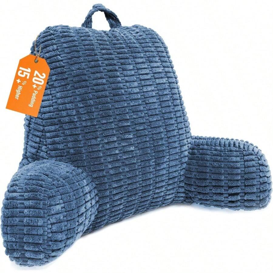 Reading Pillow With Corduroy Cover Bed Pillow For Sitting Up Back Rest Support Pillow Chair With Arms Coussin De Lecture Pour Lit - Blue - View 1