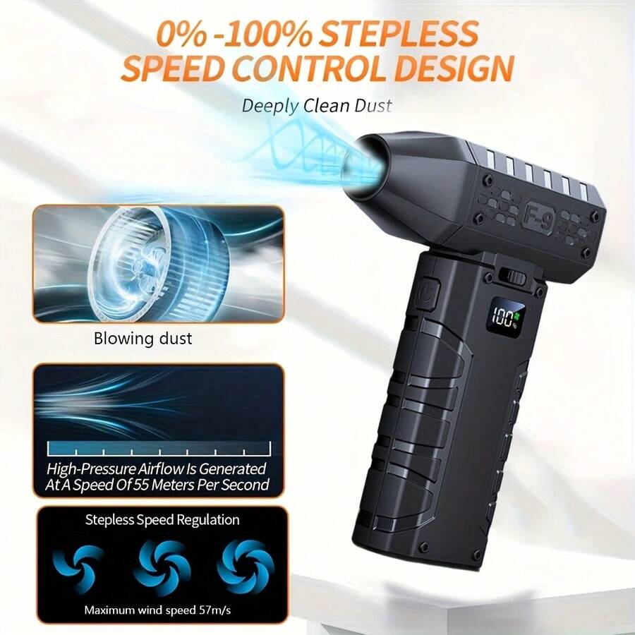 Pistola sopladora de aire de alta velocidad, miniventilador turbo recargable inalámbrico para teclados, PC, coche, hogar y exteriores, reemplaza las latas de aire comprimido - Negro - Ver 1