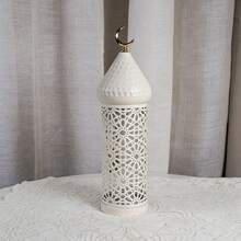 1 Metal LED Lantern Decorative Light With Intricate Hollowed-Out Patterns And Crescent Moon Decorations - Battery-Powered Desktop Home Decoration, Suitable For Weddings, Divali - Warm White Light (Excluding 3 AAA Batteries), Lantern, Lantern Decoration (Excluding Batteries) - Multicolor - View 10