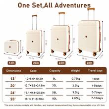 DEESSERA 4pcs Family Travel Luggage Set In Rose Golden - 13",20", 24", & 28" Suitcases With TSA-Approved Combination Locks, Durable PP Material, Double-Layer Explosion-Proof Zipper, Ideal For Secure Family Travel, Luggage For Travel - trắng - Xem 3
