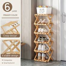 Senmeo Wood Shoe Rack Foldable Shoe Organizer Shoe Storage For Small Spaces Free Standing Shelf For Entryway, Bedroom, Garage (6/8Tiers,Primary Colors) - Maple - Xem 13