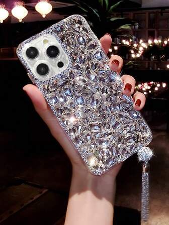1 PIEZA Funda de teléfono hecha a mano con lujo, brillos de rhinestone y borde suave a prueba de golpes, diseño de moda con borla colgante, compatible con iPhone 17 Pro Max 16 Pro 15 13 14 Plus y Galaxy S26 Ultra S24 Plus S25 Edge A56 y Redmi - Regalo elegante para mujeres