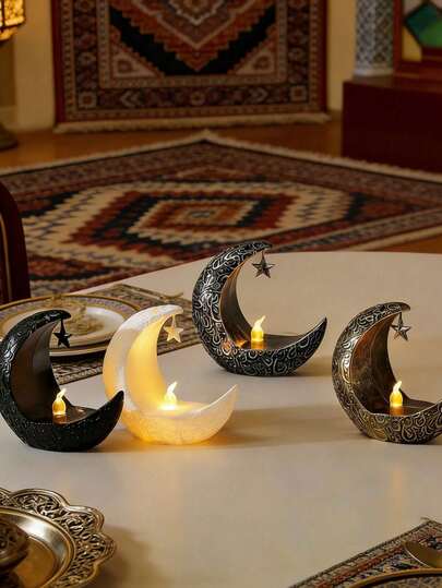 Elegant stjärn- och måneljusstake, formad som en måne med stjärnaccent, lämplig för heminredning, bordsdisplay, julklappar, restaurang, hotell, sovrum och vardagsrumsdekoration