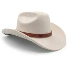 - Sombrero de vaquero para mujeres y hombres, de ala ancha, vaquera, de ante occidental, ganadero, sombreros de vaquero - Beis - Ver 4