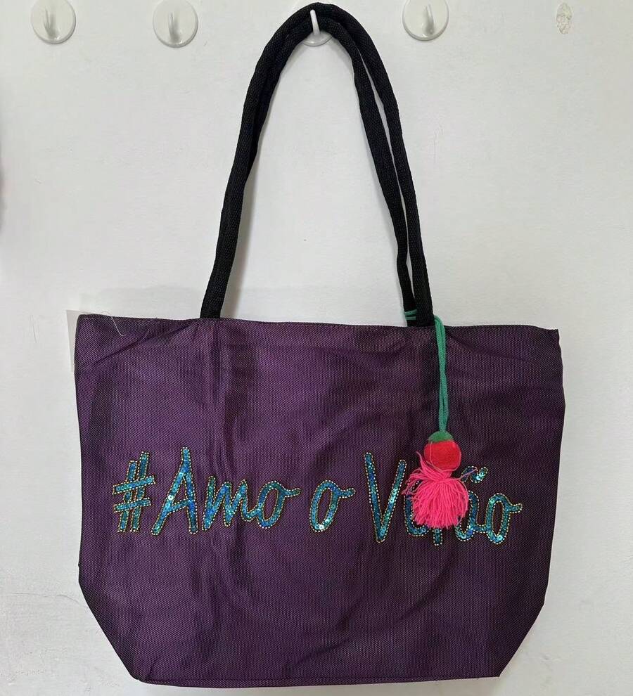 Bolsa De Praia Modelo Amo Verão - Roxo - Visão 1