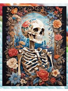 Skull Flower Diamond Painting Kits For Adults DIY Skull Skeleton Diamond Art Kits Full Round Drill 5D Full Drill Crystal Rhinestone Gem Art Craft Home Wall Decor - Multicolor - View 1