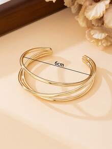 1pc Fashionable Criss-Cross Line Design Women Bracelet, Versatile Gold Jewelry Set - Yellow Gold - View 5