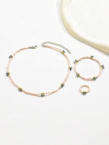 3件套 时尚可爱樱桃串珠项链、手链、戒指首饰套装，女士礼物，节日、情人节礼物