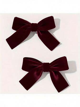 [2PCS] Velvet Small Retro Burgundy Red Bow Hairpins Bangs Side Clips Fashion Hair Accessories Cute Bow Hair Clips