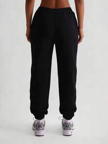 Women's Black Elastic Waist Drawstring Jogger Pants - Casual Loose Cuffed Sweatpants - Black - View 4