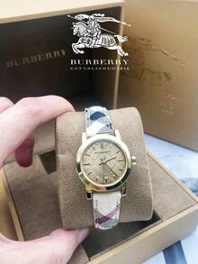 Burberry Gold Textured Dial Brown Check Patterned Leather Strap Women's Wristwatch - Gold - View 10