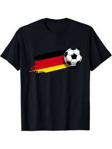 Germany Flag Soccer Ball Print T Shirt Men Women Unisex Casual Cotton Short Sleeve Round Neck Tee Shirt For World Cup Football Fans Sports Lovers Daily Wear Black Casual Round Neck Summer Tee? Holiday, Everyday Outfit, Casual Wear, Light Beige - màu đen - Xem 2