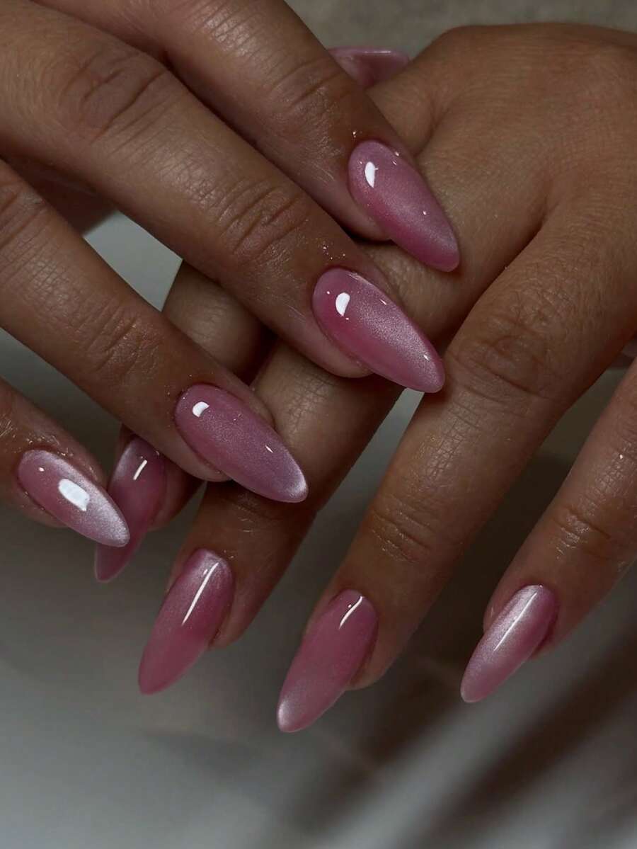 Bộ 24 miếng dán móng tay dài hình hạnh nhân kiểu Y2K, móng giả acrylic mắt mèo pha lê màu hồng, kèm 1 gel dán và 1 dũa móng, hoàn hảo cho phụ nữ đi làm và dự tiệc hàng ngày, phụ kiện làm móng mắt mèo lấp lánh. - Nhiều màu - Xem 1