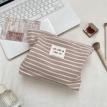1pc Makeup Bag Pink Green And Brown Dual Color Horizontal Stripes Cosmetic Bag, Lipstick Pack,Women Bags For Make Up , Small Bag Storage Makeup Case,Travelling Bags For Ladies,Pencil Case Daily Big Large Capacity Makeup Brushes Holder Travel Toiletry Bag Organizer Make Up Bag, Pencil Pouch