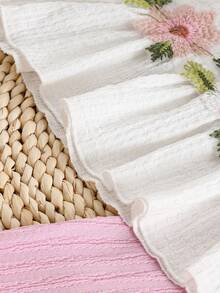 2pcs Baby Girls' Outfit Set, Floral Decorated Ruffle Strap Top And Solid Color Flared Pants, Fresh And Gentle Style, Cute And Playful, Suitable For Casual Daily Wear, Spring/Summer - Pink - View 5