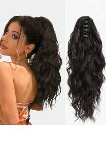 1pc 16-Inch Claw Clip-In Ponytail Extension, Wavy Curly Claw Clip Ponytail Extension, Natural Looking Synthetic Ponytail Hair Piece, For Women - Multicolor - View 6