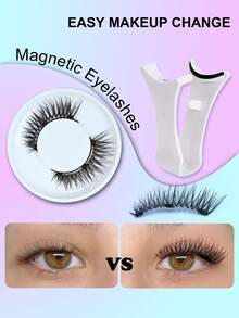 Easy-Apply Magnetic False Eyelashes Kit - 3D Natural Look, Cat Eye Style, Reusable & Glue-Free, Comfort Fit For All Occasions - Spiky Manga Lashes - View 8