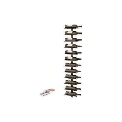 Premium Wall Mounted Metal Wine Rack, 12 Liquor Bottles Holder, Hanging Wine Rack, Vine Bottle Storage With Liquor Bottle Opener Corkscrew, Space Saving Home, Kitchen, Bar Black