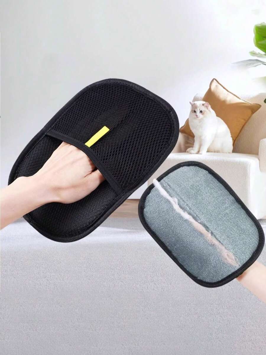 1只多功能防静电清洁手套，宠物毛发去除器，衣物、沙发除毛刷，用于去除猫狗掉毛、织物绒毛和线头，适合家庭清洁使用 - 黑色 - 查看 1