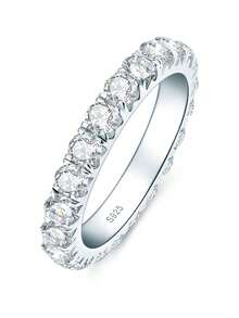 XUJIA 1pc Moissanite Eternity Ring, 925 Sterling Silver Women's Wedding Band, Full Eternity Ring, 3mm Round Brilliant Moissanite Ring, Sparkling Anniversary Party Birthday Jewelry Gift - Silver - View 7