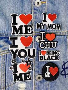 1 Set Of 3/7pcs Black-Red I Love Me, I Love You English Letter Embroidery Patch Cute Cartoon Fashion Polyester Badge Applique DIY Clothing Iron On Patches Sew Accessory Cloth Stickers Suitable For Backpacks, Jeans, Jackets, T-Shirts, Hats, Dresses, Etc - Multicolor - View 9