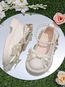 2026新款平底鞋，1双可爱时尚女童真皮鞋，防滑透气休闲鞋，轻便柔软幼儿学步鞋，公主风学院风鞋 - 米色 - 查看 7