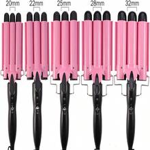 Portable Adjustable Temperature 3-Tube Hair Curler for Styling, 3 Ceramic Barrels, Iron Wave Wand, DIY Hair Tools - rosa - Ver 7