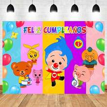 Plim Cartoon Child 1st Birthday Party Background Baby Shower Photography Pig Photo Rainbow Background Decorative Props Banner - Phong cách hình ảnh chính - Xem 1