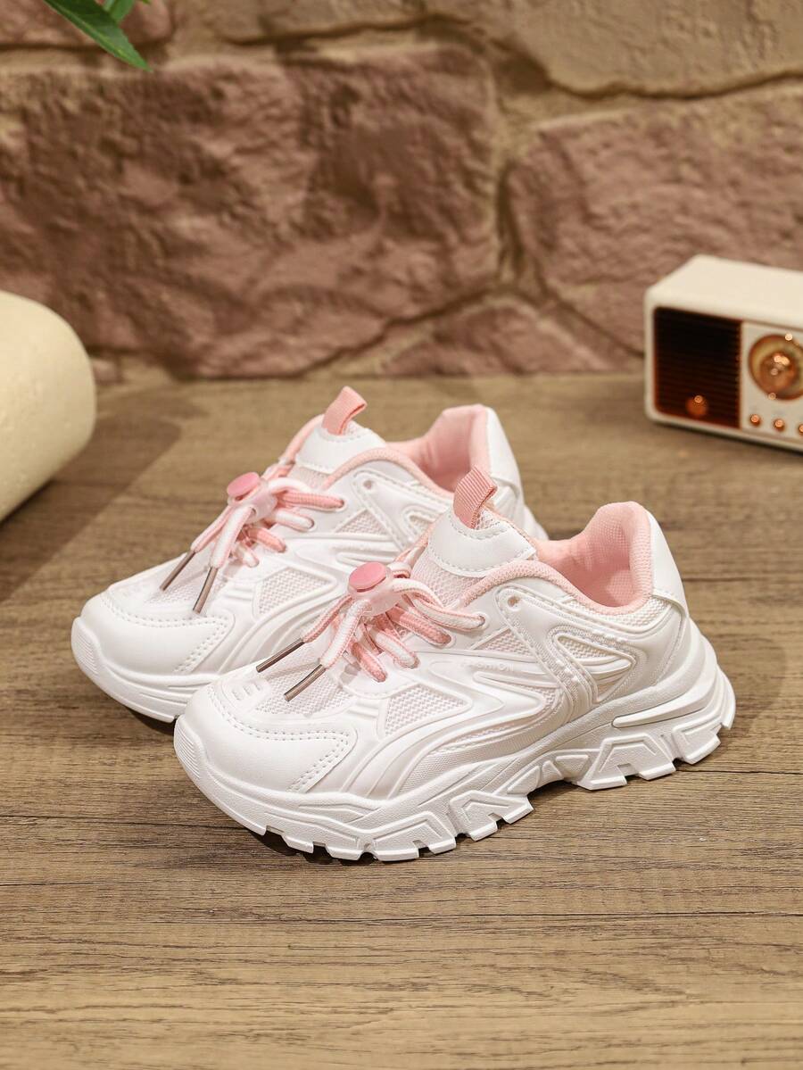 Modische weiße Kindersneaker, unisex weiße Sportschuhe geeignet für Schule, Schüleraufführungen, Laufen und Sport, ganzjährig - Pink - Übersicht 1