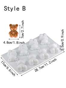 1pc Cute Bear Shaped Silicone Mold, Valentine's Day Bear Mousse Mold, Easy Release French Cake Silicone Mold, Chocolate Candy Mold - White - View 10