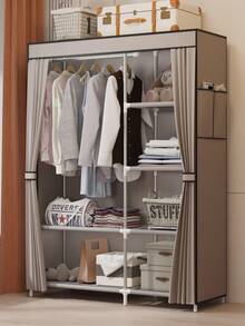 1pc Portable Foldable Wardrobe With Curtain - Sturdy Large Capacity Clothes Storage Organizer Rack, Space Saving, Easy Assembly, Suitable For Dorm, Rental, Apartment, Bedroom (Multiple Colors Available) - Multicolor - View 5