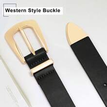 1条加大码女士亮金色扣PU皮腰带，适合搭配牛仔裤、休闲裤、连衣裙，适用于多种场合。 - 黑色 - 查看 4