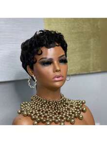Short Pixie Wigs Short Black Curly Pixie Wigs Synthetic Hair Wigs  Natural Wavy Black Pixie Cut Wig Short Curly Layered Pixie Wig - màu đen - Xem 6