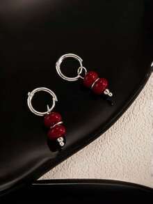 1 par de pendientes rojos estilo retro de Hong Kong, pendientes de nicho de lujo de alta gama, pendientes con colgante rojo, pendientes elegantes y de moda - joyería de lujo para mujeres, adecuados para uso diario y de fiesta - Multicolor - Ver 10