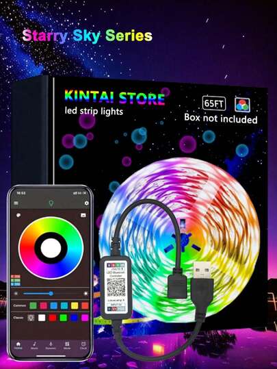 1pc USB Powered Bluetooth LED Light Strip, App Controlled Undismantled Color Changing Lights, Suitable For Home Decor, Holiday Decoration, Computer & TV Backlight, 65ft LED Strip Lights, Bedroom, Button Control