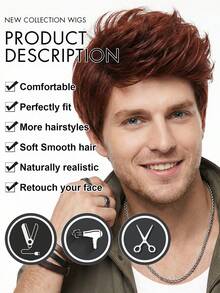 Parrucca corta da uomo da 6 pollici, parrucca da uomo corta alla moda con riga laterale, parrucca fluente e realistica, acconciatura naturale, parrucca sintetica adatta per uso quotidiano, feste o vacanze e per tutte le stagioni - Multicolore - Visualizzare 4