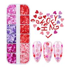 12-Compartment Valentine's Day Heart & Red Lip Epoxy Resin Glitter Sequin Mix, Suitable For Resin Filling Accessories, DIY Epoxy Resin Mold Filling Materials, Jewelry Casting Supplies, Jewelry DIY Crafts, Essential For Jewelry Making