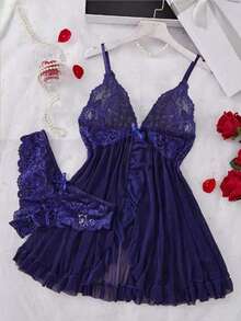 U.S. Shipping Set Women's Lace Lotus Women's Underwear Set Bedroom Bathroom Underwear Party Universal Underwear Set Suitable For Going Out - Màu tím - Xem 3