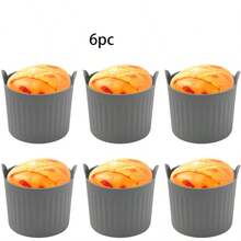 6个可重复使用的不粘硅胶鸡蛋模具 - 适用于空气炸锅、烤箱和微波炉烹饪烘焙 - 灰色 - 查看 9