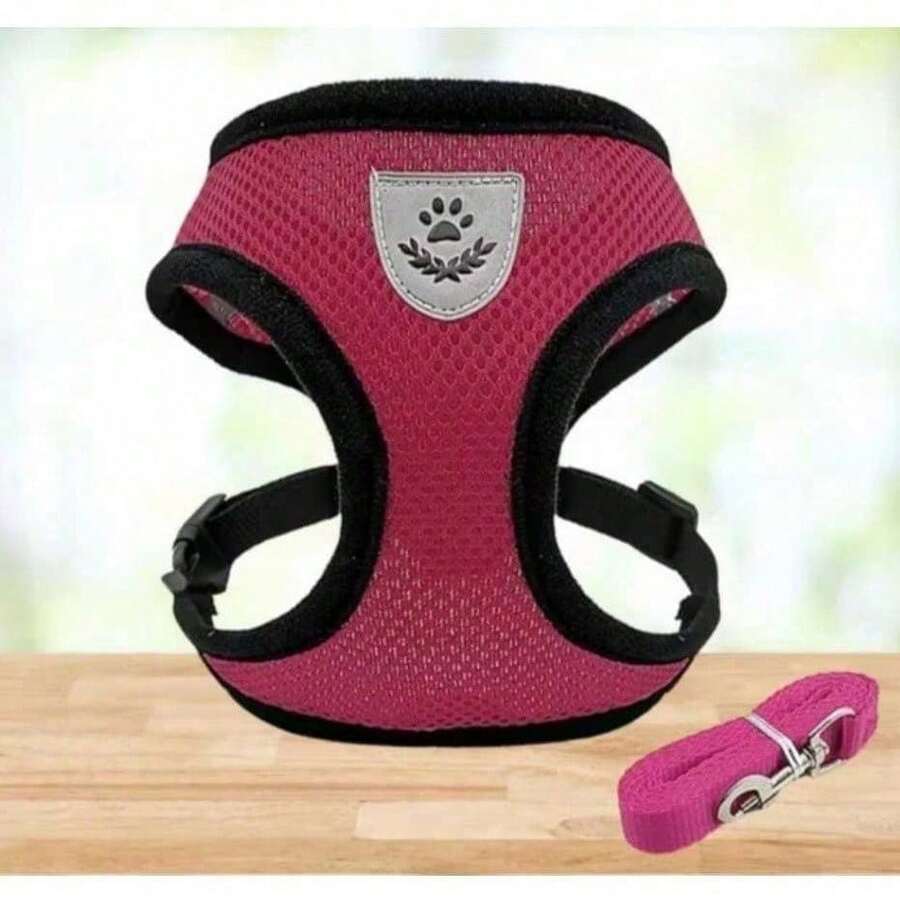 Chest Harness/Collar For Dogs And Cats With Leash For Small And Medium-Sized Pets, Comfortable Vest. - 玫紅色 - 查看 1