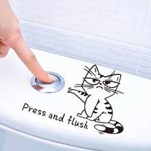 1pc Cute Cartoon Cat Toilet Sticker, "Press To Flush" Decorative Bathroom Toilet & Bathtub Self-Adhesive Wall Decal, Suitable For Glass, Tile And Smooth Walls, Can Cover Flaws And Seal, No Ironing Needed, Decorative, Vibrant Colors, Unique Ideal Gift, Easy DIY, Bathroom Wall Sticker - Multicolor - View 2