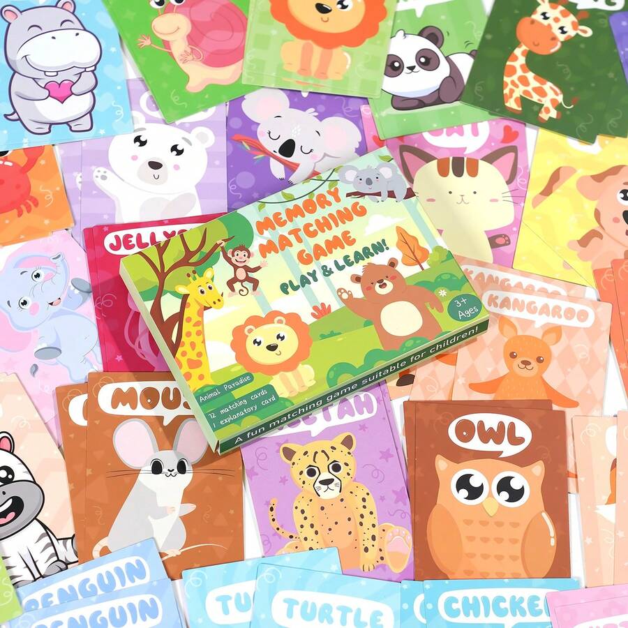 72pcs Animal Word Flash Cards, Suitable For Children (36 Designs*2), Food Matching Memory Game Cards, English Vocabulary Learning Cards, Flip Cards, Memory Challenge, Suitable For 4-6 Years Old Kids