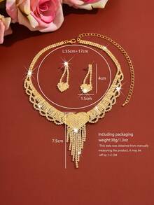 巴洛克风格心形流苏首饰套装：镶满水钻项链+耳环，新娘伴娘婚礼配饰，情人节礼物 - 彩色 - 查看 3