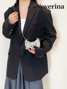 Bow Shaped Mini Party Bag, Women's Fashionable Chain Crossbody Bag,[US-Based Shipping]Suitable For Party And Date Wear, Coin Purse,Women's Bow Shaped Mini Clutch Purses Cocktail Evening Bag Chain Strap Solid Mini Crossbody Bag For Party Mini Evening Bag Metal Purse Crossbody Handbag For Girls Women Bowknot Shell Heart Star Shoulder Bag For Wedding Thanks Giving Dinner Purse Christmas Party Clutch Sparkly Evening Bag,Bowknot Mini Evening Bag, Women's Chain Lip Gloss Pouch, Suitable For Valentine's Day, Parties, Dates, Shoulder/Crossbody Bag, Coin Purse - Bạc - Xem 6