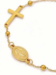 1pc Virgin Mary Cross Bracelets For Women Fashion Stainless Steel Link Chain Charm Bracelet Gold Jewelry Religion Hand Gifts Couple - Multicolor - View 2